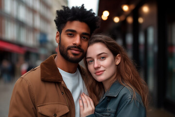 Fototapeta premium multiracial couple on the street, close-up, love. love and friendship concept. vacation.