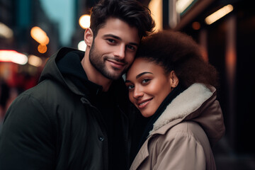Fototapeta premium multiracial couple on the street, close-up, love. love and friendship concept. vacation.