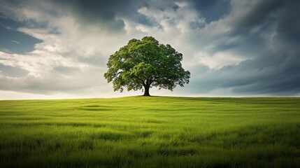 Fototapeta na wymiar Lonely green oak tree in the field 