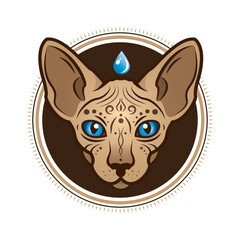 Vector occult mystical cat vector with sun mandala colored illustration