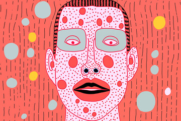 Generative AI image of dotted face introspection