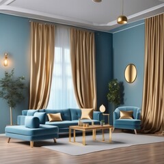 Fototapeta premium Living room in a bright modern house open floor plan minimalist style.