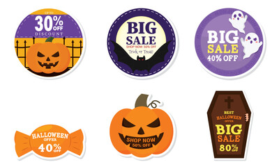 Set of halloween discount stickers Vector