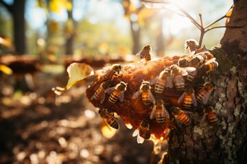 honeybees working on a honeycomb.