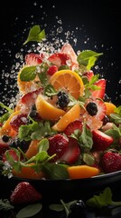 healthy raw food on a plate, salad, vegan or vegetarian meal