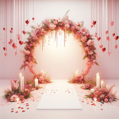 Image of digital backdrop Pink backgrounds with candles for wedding design, Red design backgrounds, roses, hearts and candles printed on Printed Glass Splashbacks