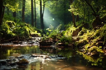 Naklejka na ściany i meble beautiful stream in the forest