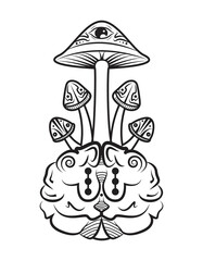 Vector psychedelic mubrashroom brain illustration