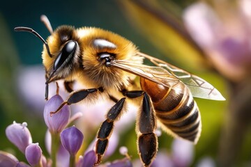 A Honey Bee is sitting on a flower in the garden.