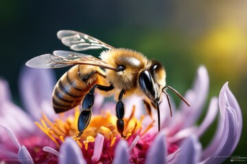 A Honey Bee is sitting on a flower in the garden.