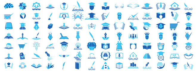 Education icon set, a learning collection of books web icons, e-book illustration, e-learning vector design