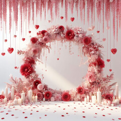 digital backdrop Pink backgrounds with candles for wedding design, Red design backgrounds, roses, hearts and candles