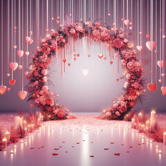 Image of digital backdrop Pink backgrounds with candles for wedding design, Red design backgrounds, roses, hearts and candles printed on Printed Glass Splashbacks