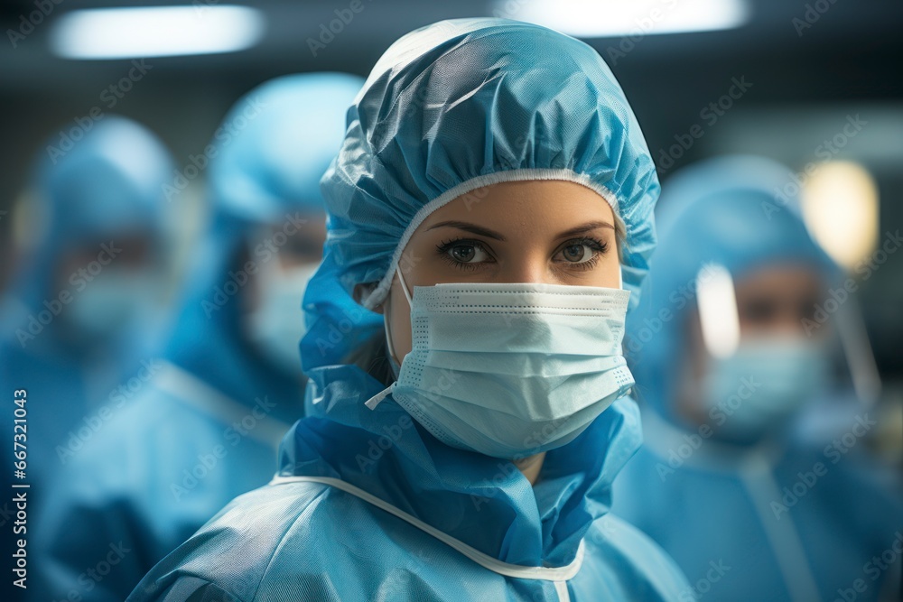 Poster a lab technician in a protective suit handling flu virus samples in a high-tech laboratory.