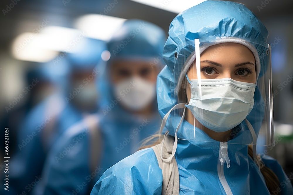 Poster a lab technician in a protective suit handling flu virus samples in a high-tech laboratory.