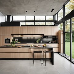Modern Kitchen Interior with Kitchen Appliances and Dining Table