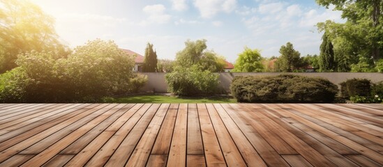 Freshly constructed backyard wooden deck - obrazy, fototapety, plakaty