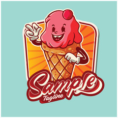Cute ice cream cartoon character vector