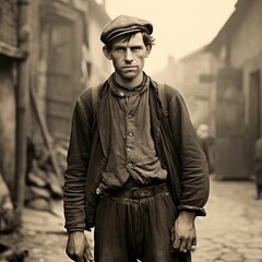 German, chimney sweep, 20s, traditional, work clothes.