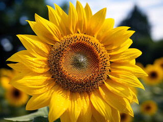 Dazzling sunflower capturing attention with its exquisite intricate details seen in vibrant closeup.