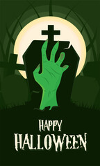 Happy halloween poster Tombstone Zombie hand Vector