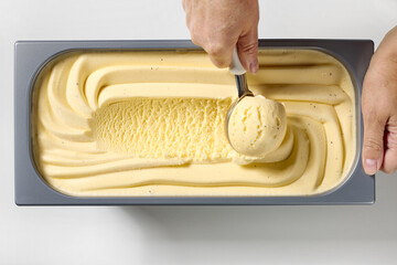 container of vanilla ice cream