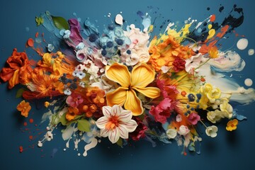 Fototapeta na wymiar Floral artwork with paint splash at the bottom. Generative AI