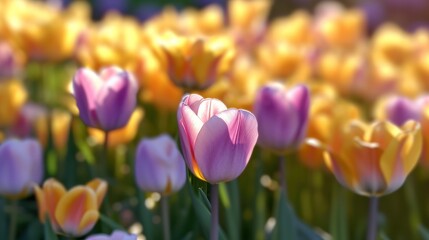 Colorful tulips in the garden. Spring flowers. Nature background. Tulips. Mother's day concept with...