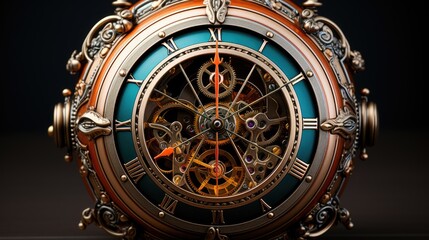 Naklejka premium A close up of a clock on a table. AI image.