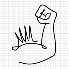 Biceps muscle, bodybuilder strong arm, single line continuous drawing