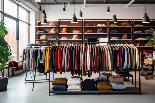 Fashion stylish luxury clothes display in a shop