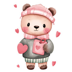 Watercolor Cute Teddy Bear Clipart Illustration