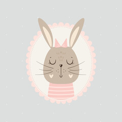 Cute animal. Little bunny.  Printing for invitations, greeting cards, posters, decoration