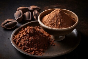 A portion of cocoa powder next to a portion of cocoa. Generative AI