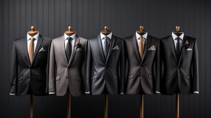 Classic black suits are displayed elegantly