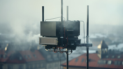 Air pollution monitoring systems are in place - obrazy, fototapety, plakaty