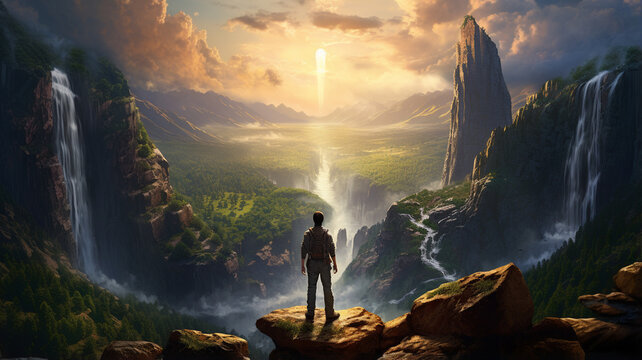 a man standing near a mountain