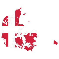 Map of Denmark with Denmark flag