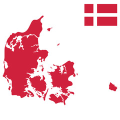 Map of Denmark with Denmark flag