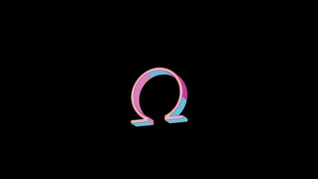 Bright omega icon is jumping merrily. Retro style. Alpha channel black. Looped from frame 120 to 240, Alpha BW at the end