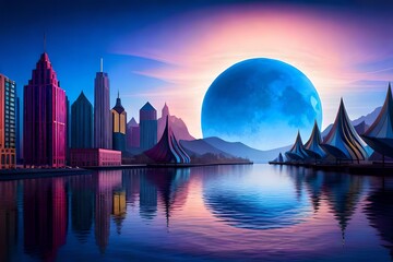  abstract night wallpaper | the midnight moon wallpaper, in the style of mosaic-like compositions, dark magenta and sky-blue, glass sculptures, abstraction-création, meticulous fantasy, unreal engine 