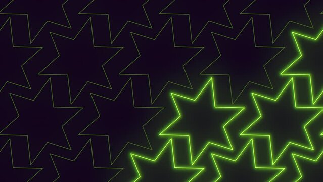 An eye catching image featuring a dark background adorned with glowing green neon lines in the shape of stars, creating a captivating star pattern