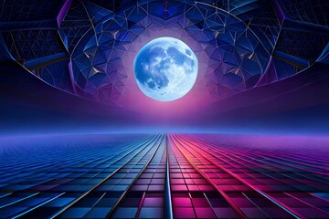  abstract night wallpaper | the midnight moon wallpaper, in the style of mosaic-like compositions, dark magenta and sky-blue, glass sculptures, abstraction-création, meticulous fantasy, unreal engine  - obrazy, fototapety, plakaty