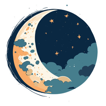 luna con cielo estrellado y nubes 