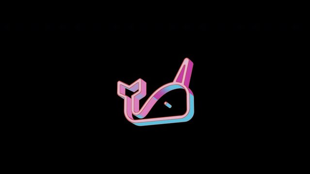 Bright narwhal icon is jumping merrily. Retro style. Alpha channel black. Looped from frame 120 to 240, Alpha BW at the end
