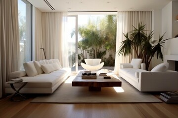 Contemporary decor, simple white living area. Generative AI