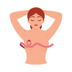 Woman in self-examination Breast cancer Vector