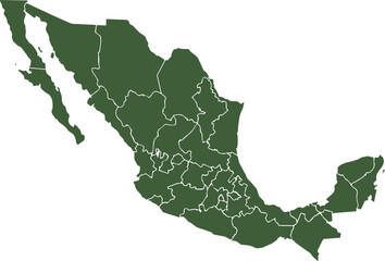 vector map of mexico green color - obrazy, fototapety, plakaty
