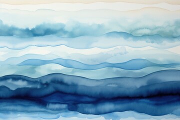 A painting of blue watercolor waves on a white background.