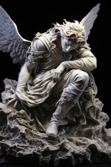 Fototapeta premium A statue of an angel sitting on a rock